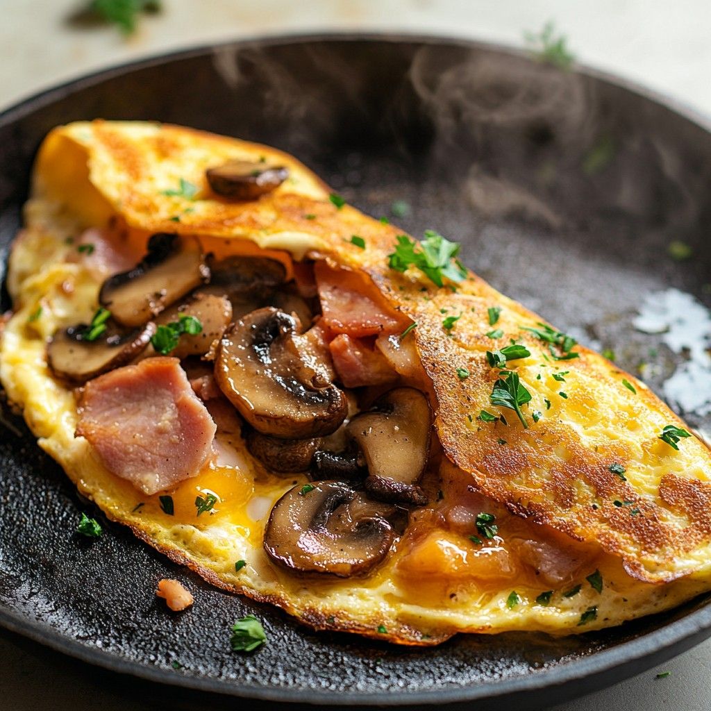 Turkey Ham,Mushroom & Cheese Omelette